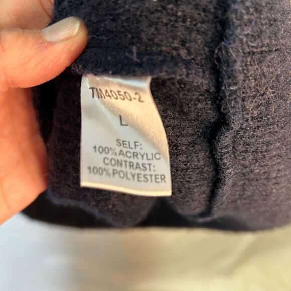 THML Navy Blue Sweater Knit LS Short Dress With Geometric Cowl Neck Size L - Picture 9 of 13